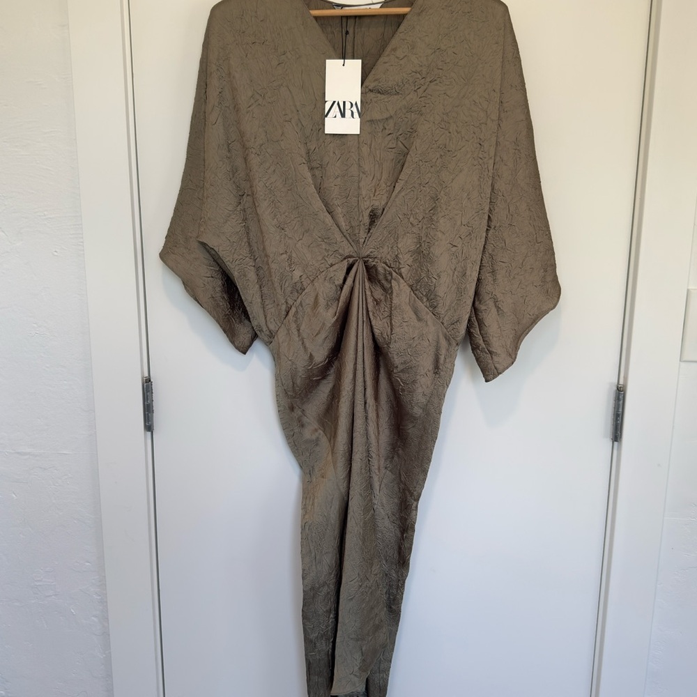 Zara Taupe Textured Kimono Dress